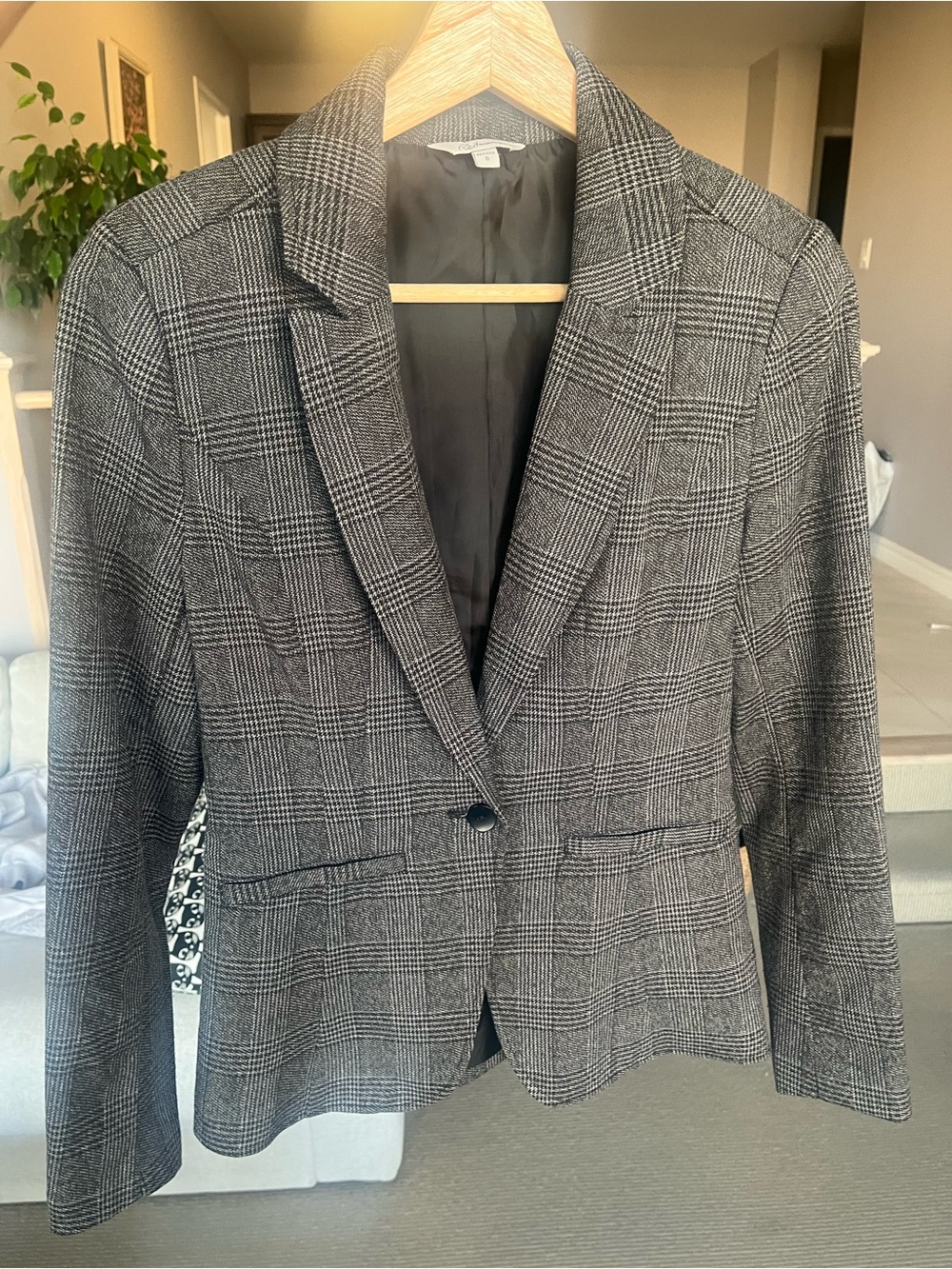 Reitmans Gray Plaid Single-Button Blazer